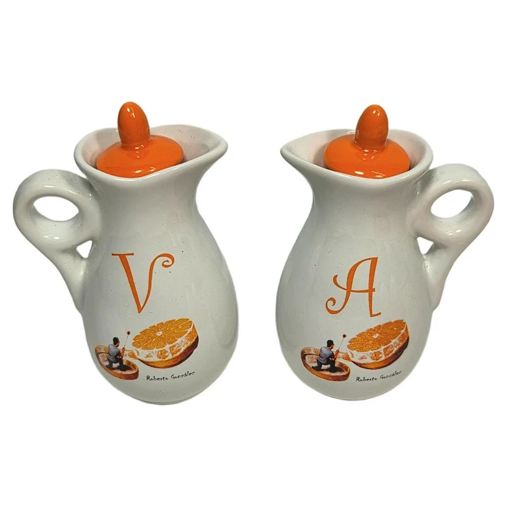 Roberto Gonzalez‎ Citrus Cruet Condiment Set Ceramic Orange Vinegar Oil Shakers